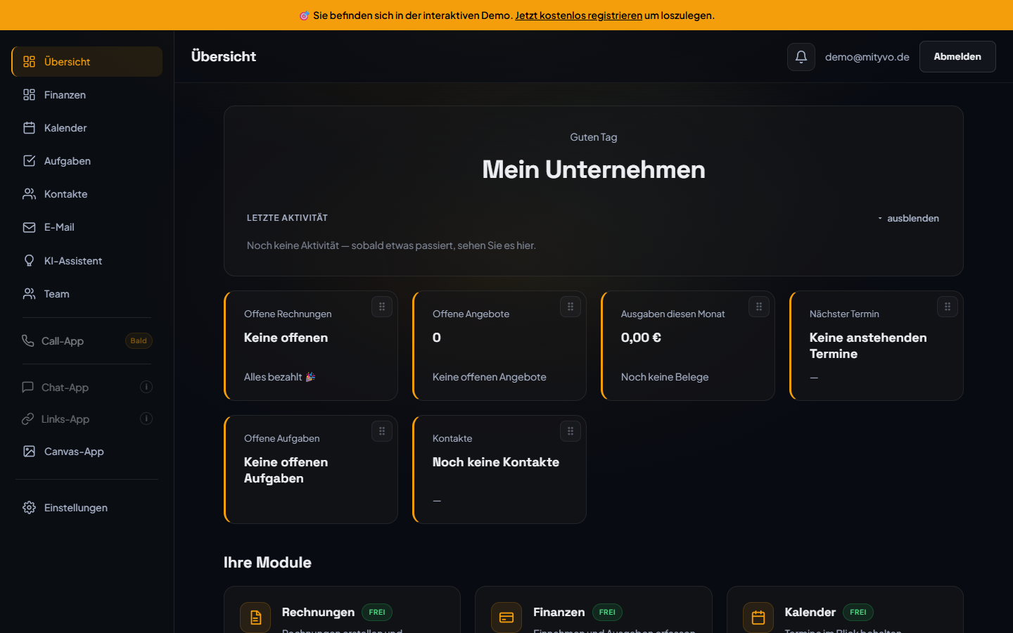 Vorschau des Mityvo Dashboards